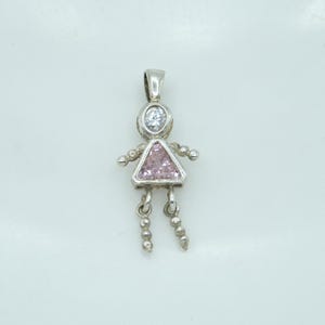 Preowned Sterling Silver Clear and Pink CZ Girl Charm