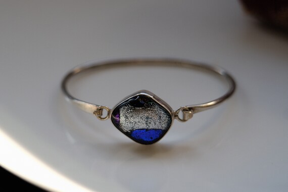 Vintage Sterling Silver Bangle with dichroic Glass - image 2