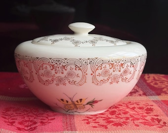 Vintage 22K Gold Trimmed Butterfly Sugar Bowl