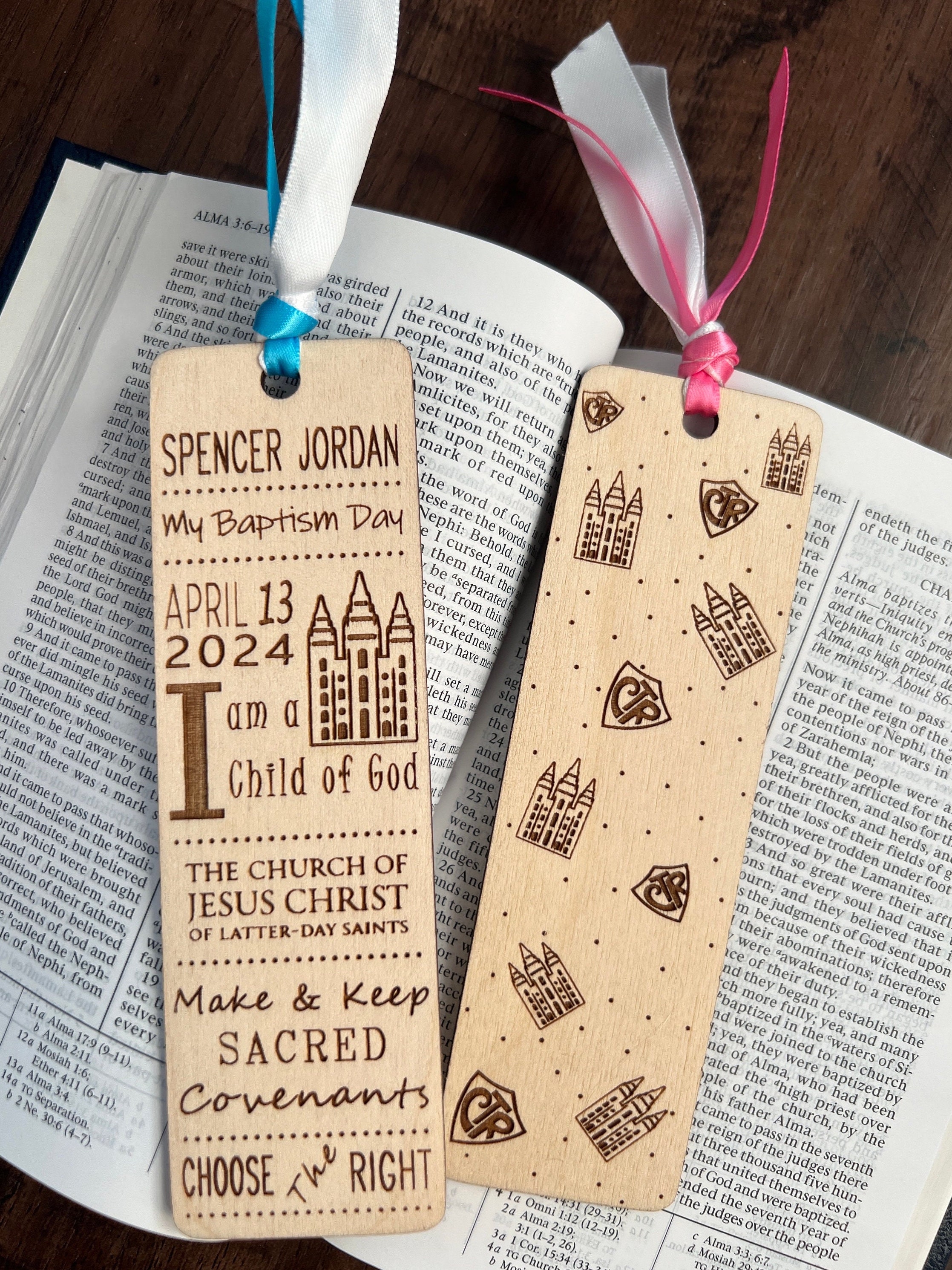 Laser Engraved, Wooden, Double Sided, Baptism Day Bookmark, gift, Primary kids, LDS, Baptism gift
