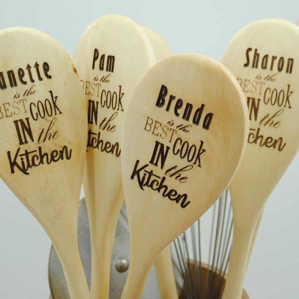 Custom Best Cook in the Kitchen Wooden Spoon, Great Gift for Christmas, Birthday, Mother's Day, Teachers, Lunch Lady Set of 3 or More