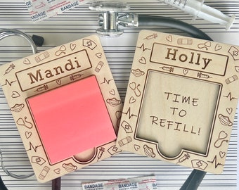 Personalized Wooden Sticky Note Pad (included) Holder, Doctor, Nurse, Employee appreciation Gift, holiday Gift