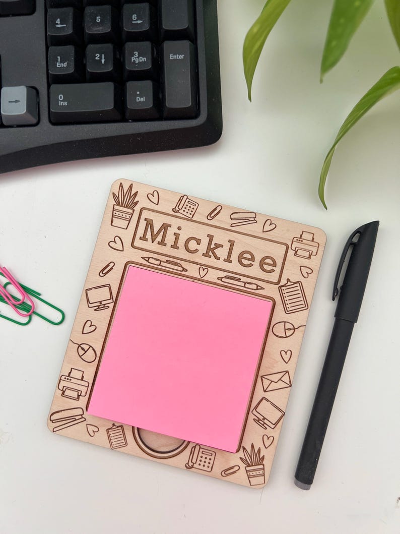 Secretary Sticky Notes Personalized Wooden Sticky Note Pad (included) Holder, Secretary, Front ...