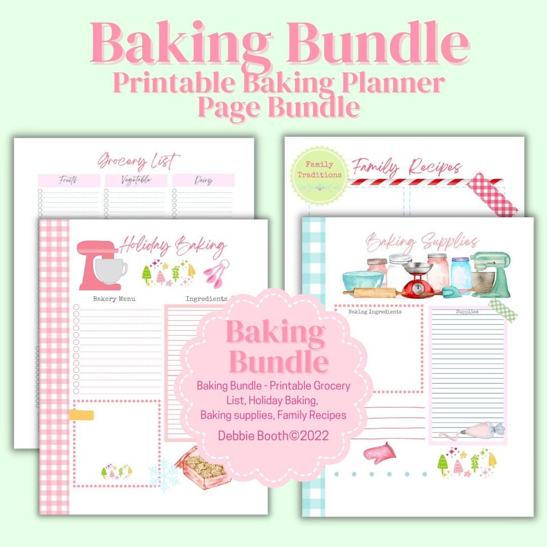 Christmas Baking Bundle Planner Printables Holiday Baking Grocery List  Family Recipes 