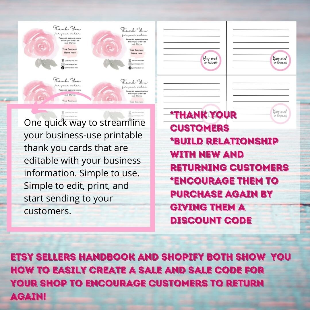 INSTANT DOWNLOAD Editable and Printable Watercolor Roses Thank You Card ...