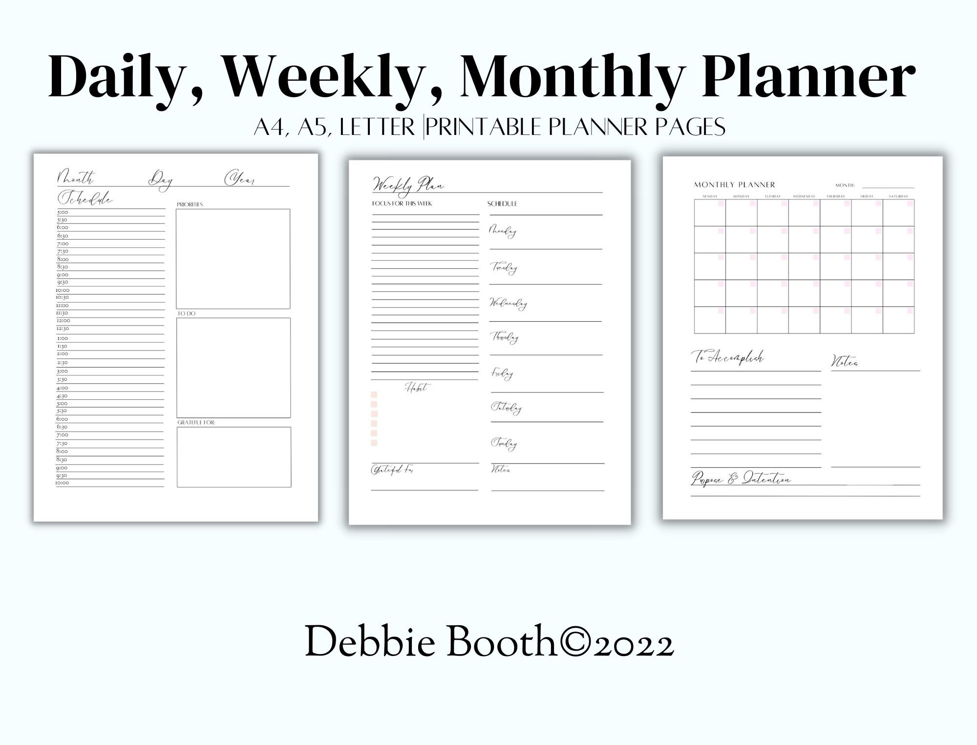 Daily, Weekly, Monthly Planner Printable A4 | A5| Letter & Half Letter ...