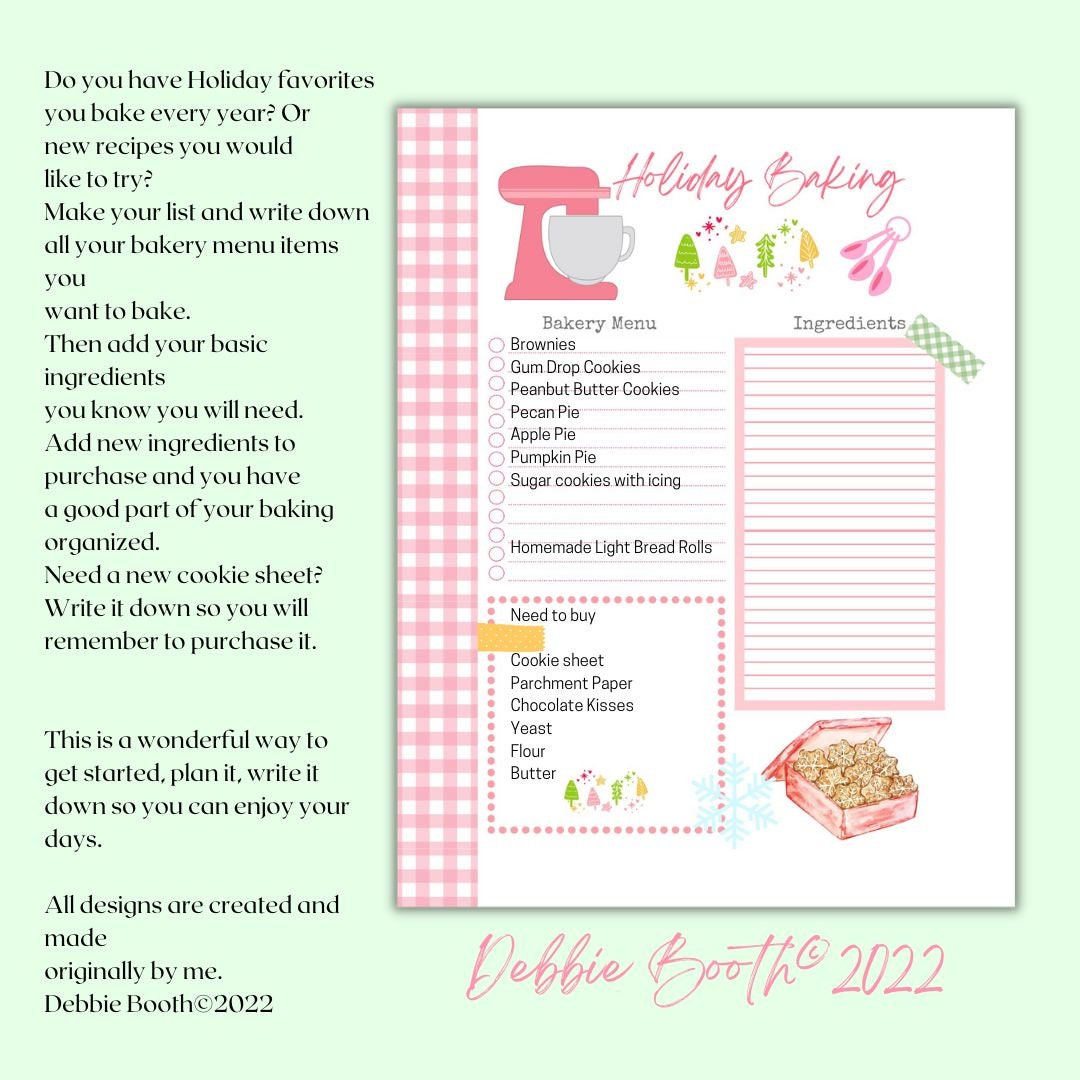 Christmas Baking Bundle Planner Printables Holiday Baking Grocery List  Family Recipes 