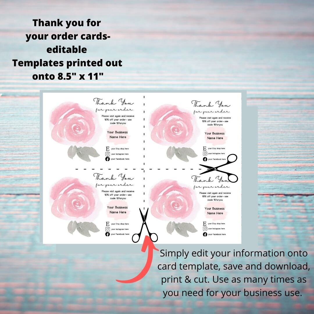 INSTANT DOWNLOAD Editable and Printable Watercolor Roses Thank - Etsy