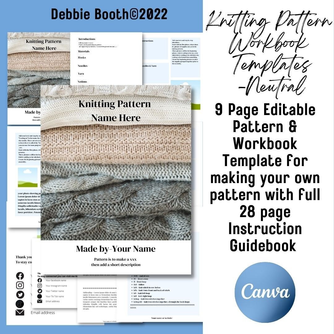 Knitting Pattern Workbook Template Canva Template 28 Page Instruction Knitting Pattern Workbook Template Canva Template 28 Page Instruction