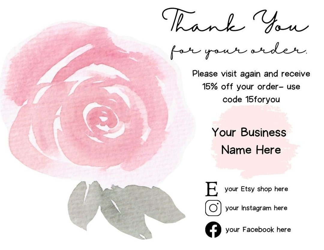 INSTANT DOWNLOAD Editable and Printable Watercolor Roses Thank You Card ...