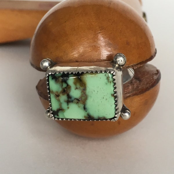 Lutin Mine Turquoise argent massif bague, taille 7
