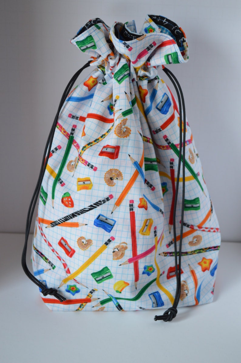 School Days Reversible KnittingCrochetCraft Drawstring Project Bag