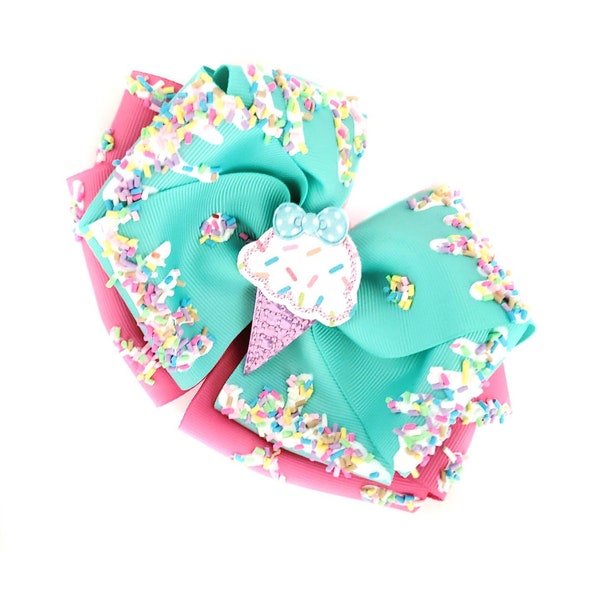 Icing Sprinkles Hair Bow - 7 inch Hair Bows - Ice Cream Clip - Girls Birthday Party - Bratteco - Faux Icing Hair Ties - Toddler Clips -