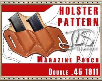 HIGH Angle 1911 45 Leather Double MAG Pouch PATTERN 2-slot Style