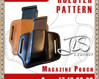 Leather PATTERN 2-slot MAG Pouch For Glock 17 19 22 23