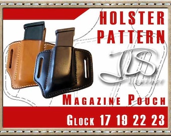 Leather PATTERN 2-slot MAG Pouch For Glock 17 19 22 23