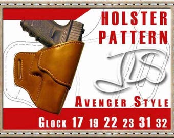 Glock 17 19 22 23 31 32 Custom Leather Gun Holster PATTERN Avenger Style