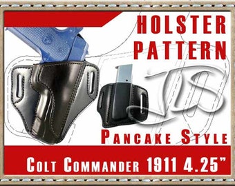 1911 Commander Leather Gun Holster PATTERN 2-slot Style PLUS 45 Mag Pouch