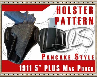 1911 Leather Gun Holster PATTERN 2-slot Style PLUS Mag Pouch