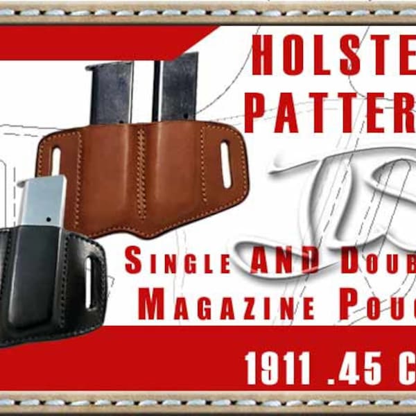 TWO Leather MAG Pouch PATTERN 2-slot Style 1911 45 cal Einzel- und Doppelmagazin