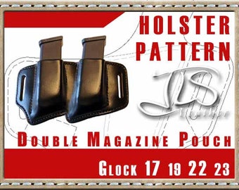 Leather PATTERN 2-slot DOUBLE MAG Pouch For Glock 17 19 22 23