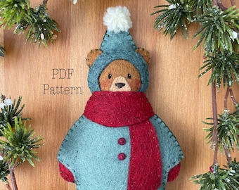 Bundled Up Bear Felt Ornament Pattern: DIY Winter Holiday Sewing Craft(PDF Pattern)
