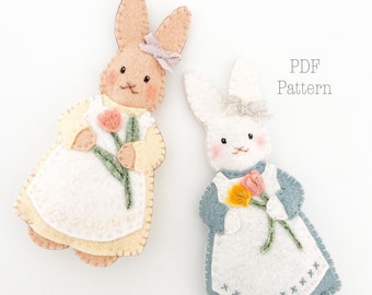 Posy Cottontail Felt Ornament Pattern, Felt Easter Ornament Pattern, Felt Rabbit Pattern, DIY Spring Ornaments Pattern, Easter Crafts