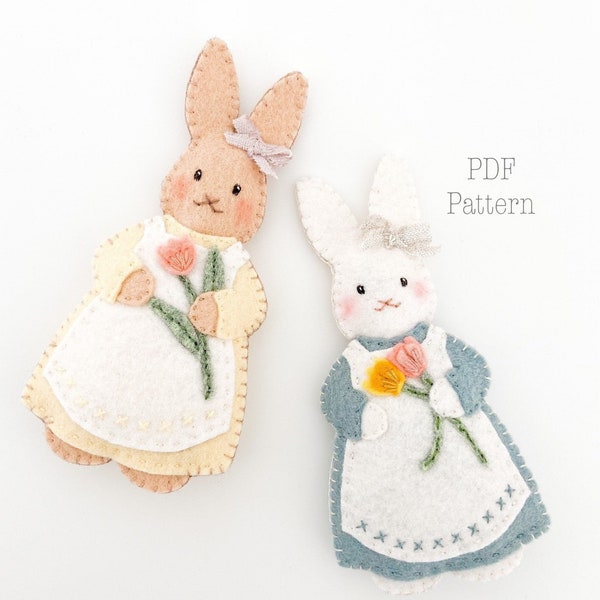 Posy Cottontail Felt Ornament Pattern, Felt Easter Ornament Pattern, Felt Rabbit Pattern, DIY Spring Ornaments Pattern, Easter Crafts
