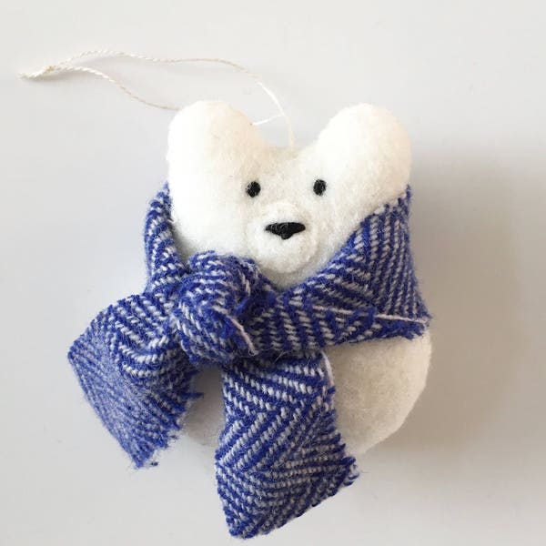 Tiny Bear Christmas Ornament, Baby Bear Ornament, Polar Bear Ornament, Polar Bear Plush, Handmade Christmas Ornaments, Christmas Decor
