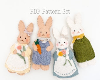 The Cottontails Felt Ornament Pattern Set, Felt Easter Ornament Pattern,  Easter Bunny Rabbit Pattern, DIY Holiday Ornaments, Easter Crafts