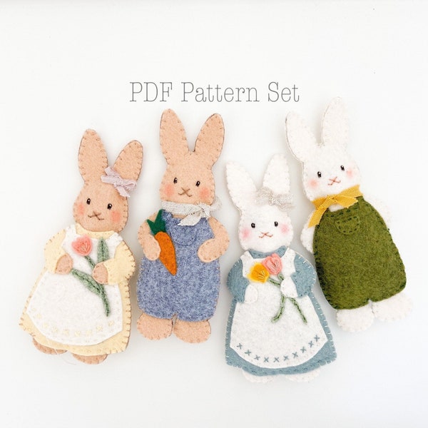 The Cottontails Felt Ornament Pattern Set, Felt Easter Ornament Pattern,  Easter Bunny Rabbit Pattern, DIY Holiday Ornaments, Easter Crafts