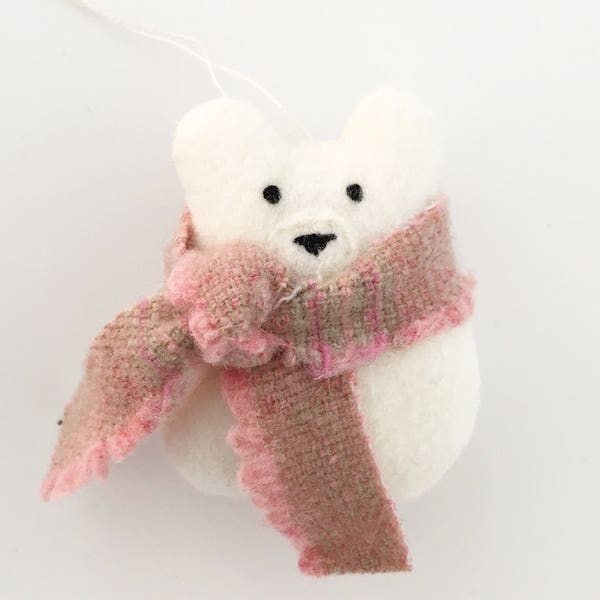 Tiny Bear Christmas Ornament, Baby Bear Ornament, Polar Bear Ornament, Polar Bear Plush, Handmade Christmas Ornaments, Christmas Decor