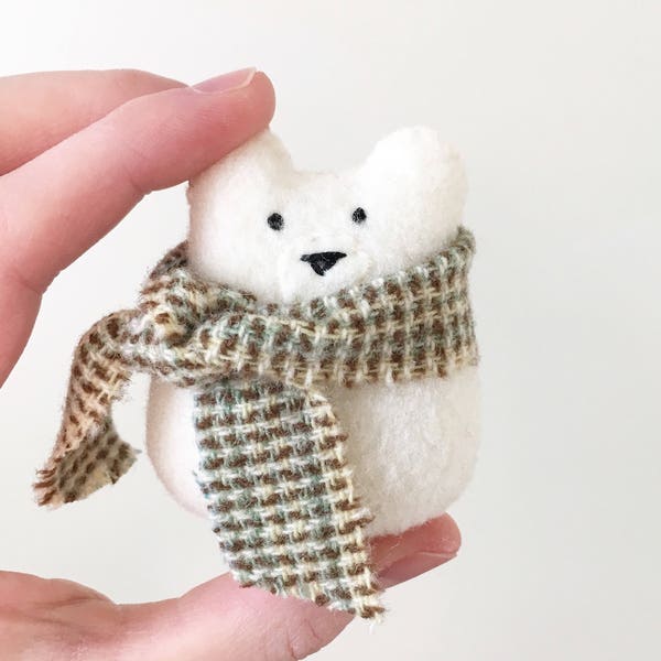 Tiny Bear Christmas Ornament, Baby Bear Ornament, Polar Bear Ornament, Polar Bear Plush, Handmade Christmas Ornaments, Christmas Decor