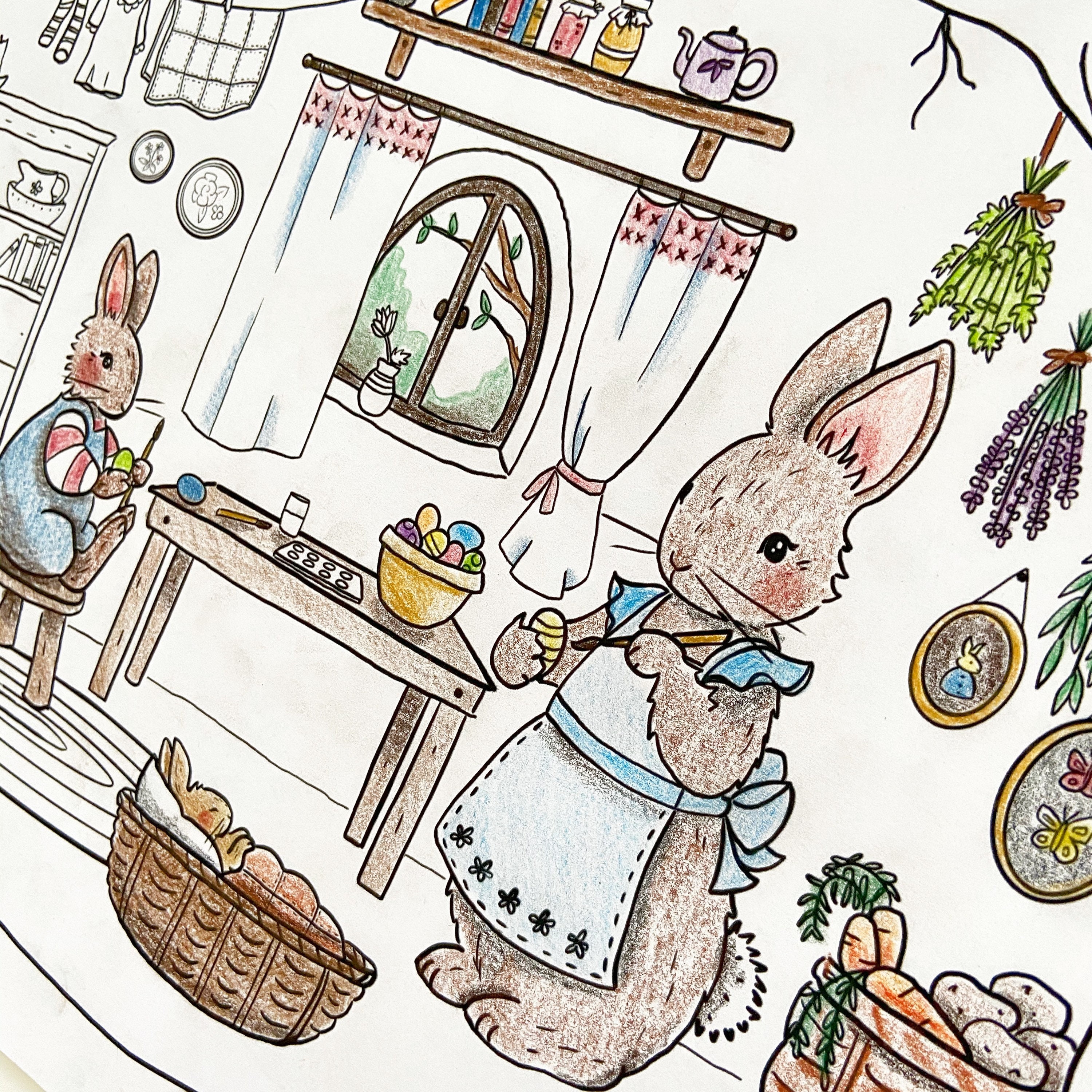 Spring Season Coloring Pages Rabbit Easter Bunny Coloring Page: Spring Rabbit Scene (PDF) - Etsy