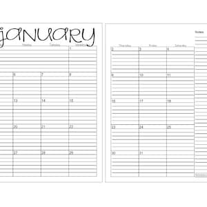 2025 Lined & Unlined 2-page Monthly Calendars 8.5x11 Jan Dec PDF 
