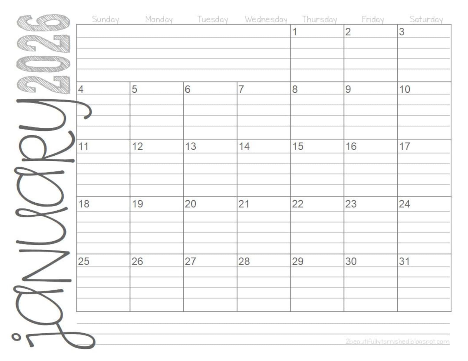 2026 Landscape Lined & Unlined Monthly Calendars | 8.5x11 | LANDSCAPE ...