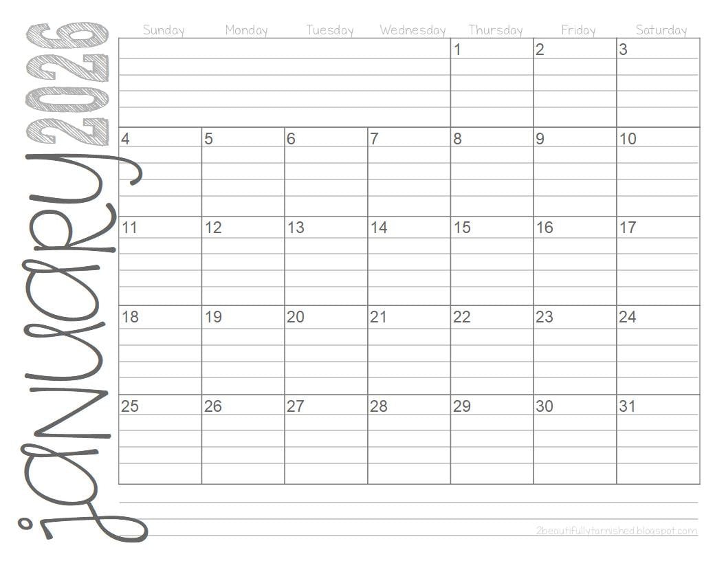 2026 Landscape Lined & Unlined Monthly Calendars | 8.5x11 | LANDSCAPE