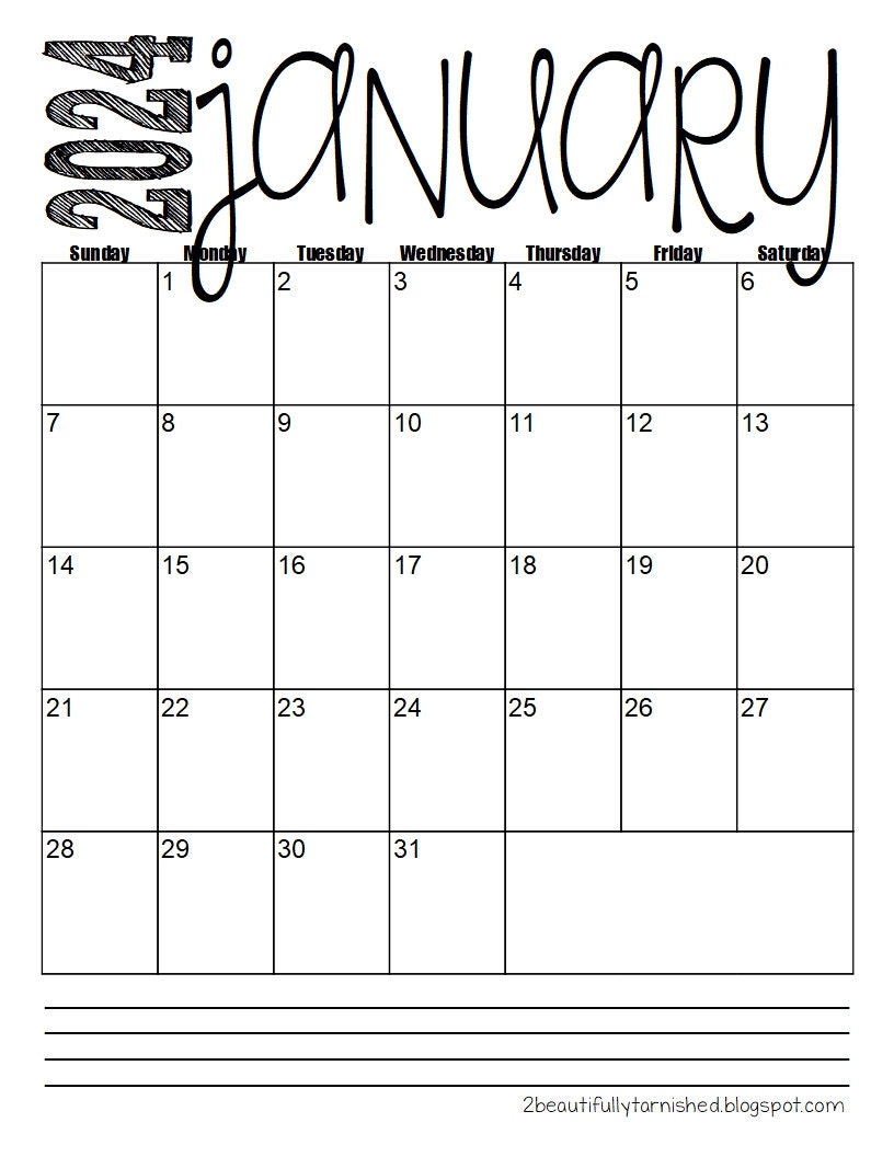 Beautifully Tarnished Printable Calendar