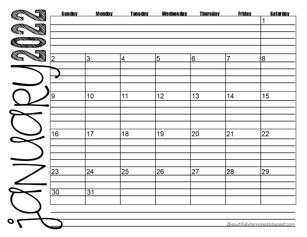 2022 lined monthly calendars 85x11 landscape jan dec etsy
