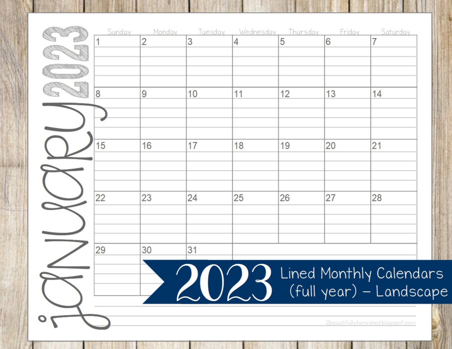 2023 Lined Monthly Calendars 8.5x11 LANDSCAPE Jan Dec - Etsy Canada