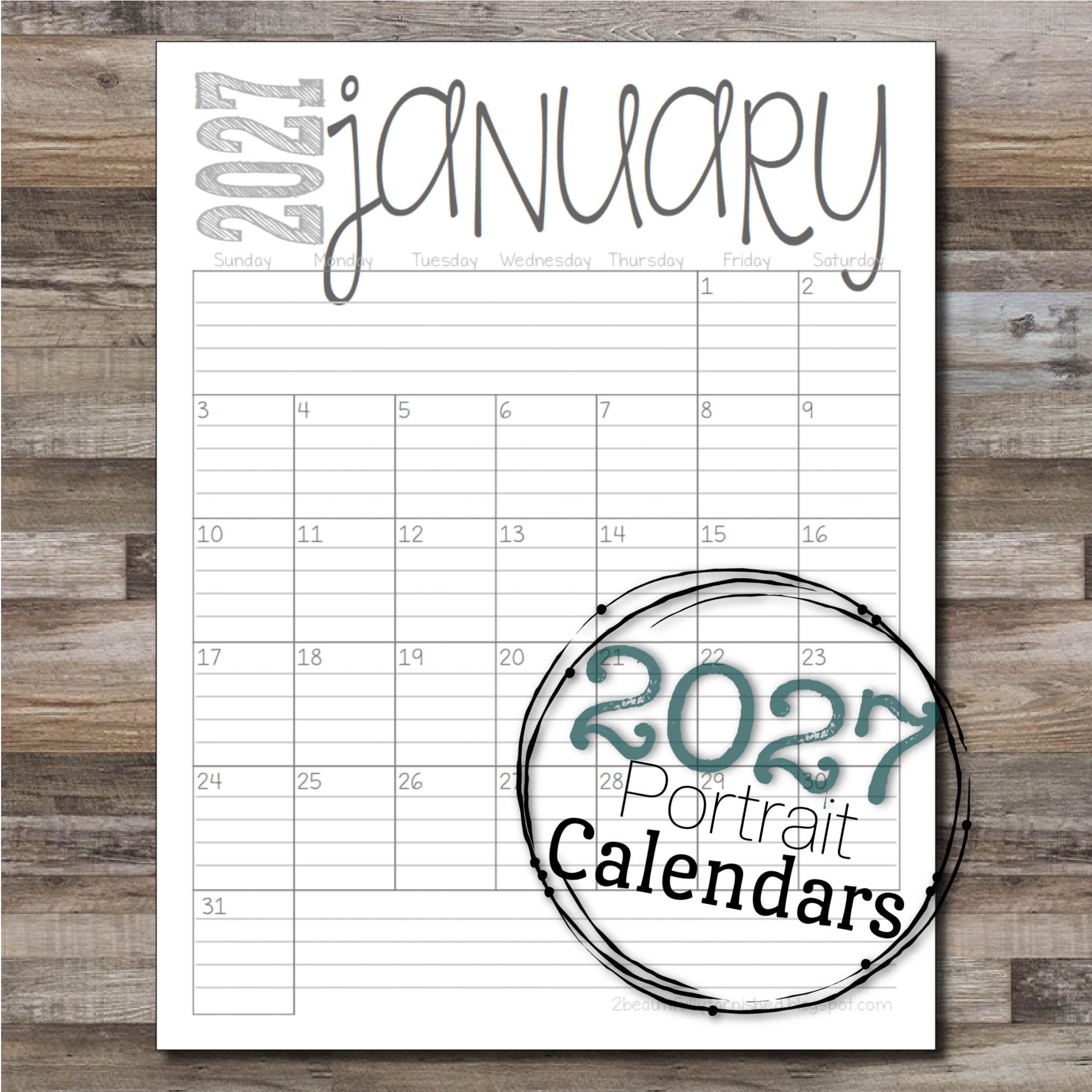 2027 Portrait Lined & Unlined Monthly Calendars | PORTRAIT | 8.5x11