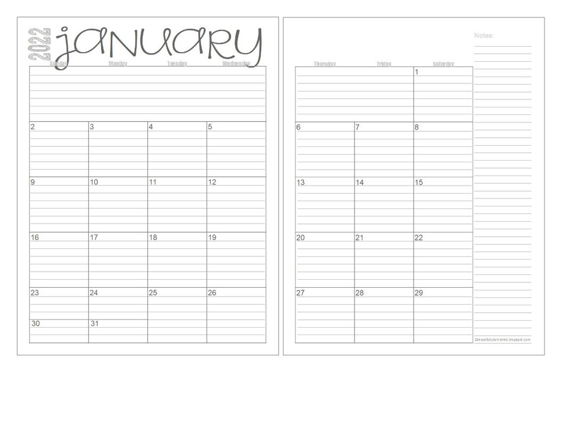 2022 Monthly 2Page Lined Calendars 8.5x11 Jan Dec Etsy