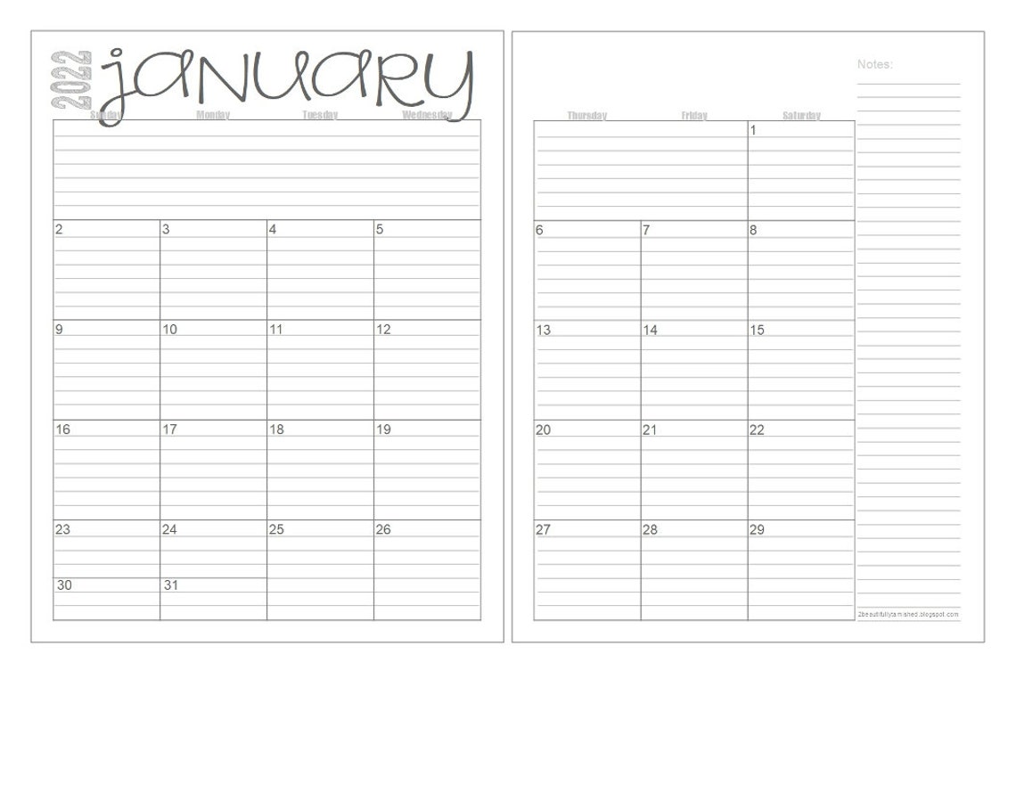 2022 Monthly 2 Page Lined Calendars 85x11 Jan Dec Etsy