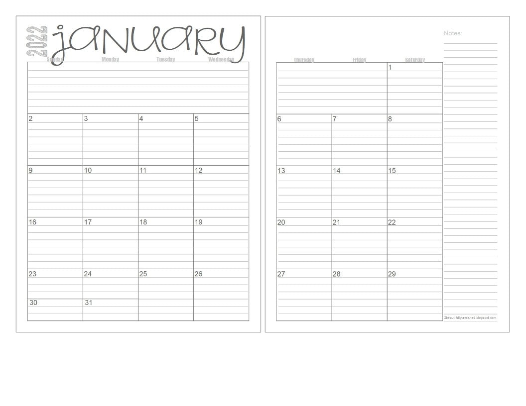 2022 monthly 2 page lined calendars 85x11 jan dec etsy