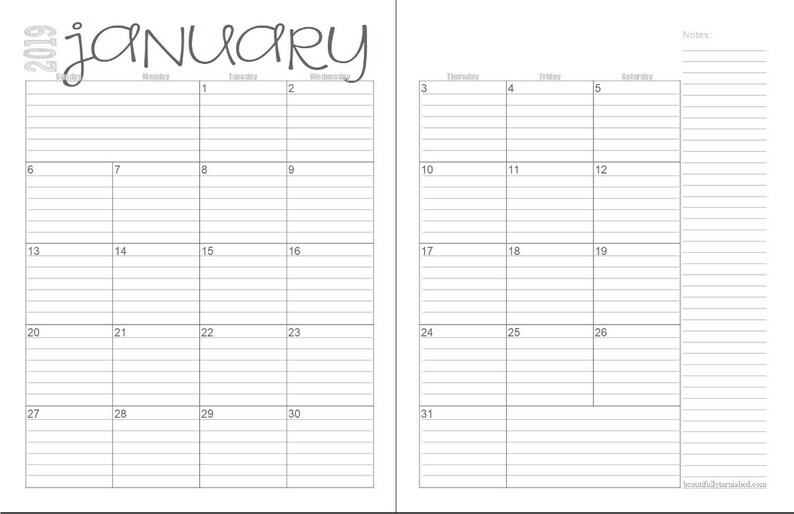 2019 lined monthly calendars 2 page layout full year