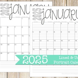 2025 Portrait Lined & Unlined Monthly Calendars | PORTRAIT | 8.5x11 ...