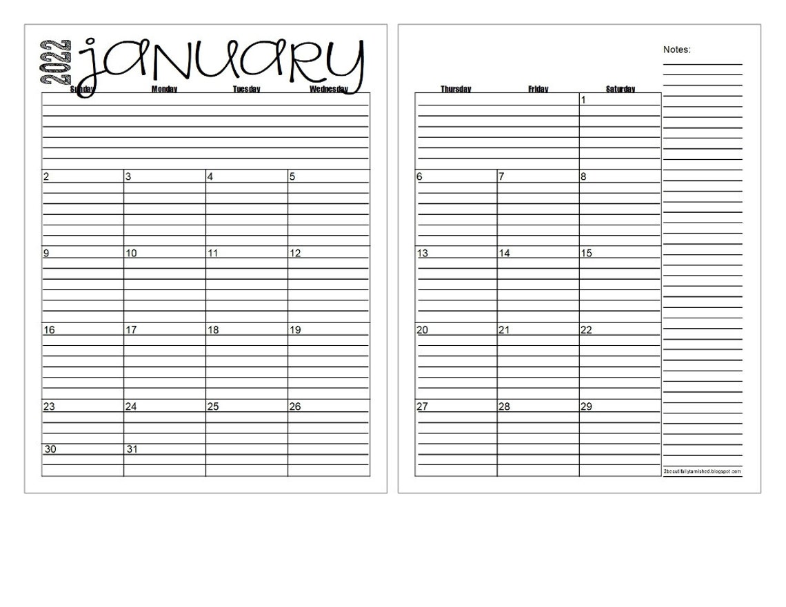 2022 Monthly 2 page Lined Calendars 8 5x11 Jan Dec Etsy