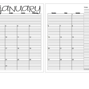 2022 monthly 2 page lined calendars 85x11 jan dec etsy