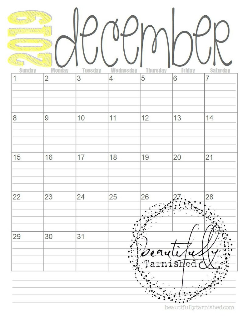 2019 lined monthly calendars full year printable pdf etsy