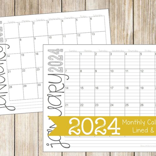 2024 Monthly 2page Lined & Unlined Calendars 8.5x11 Jan Etsy